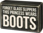 This Princess Wears Boots Box Sign 4.5x3 inches,Black/ White
